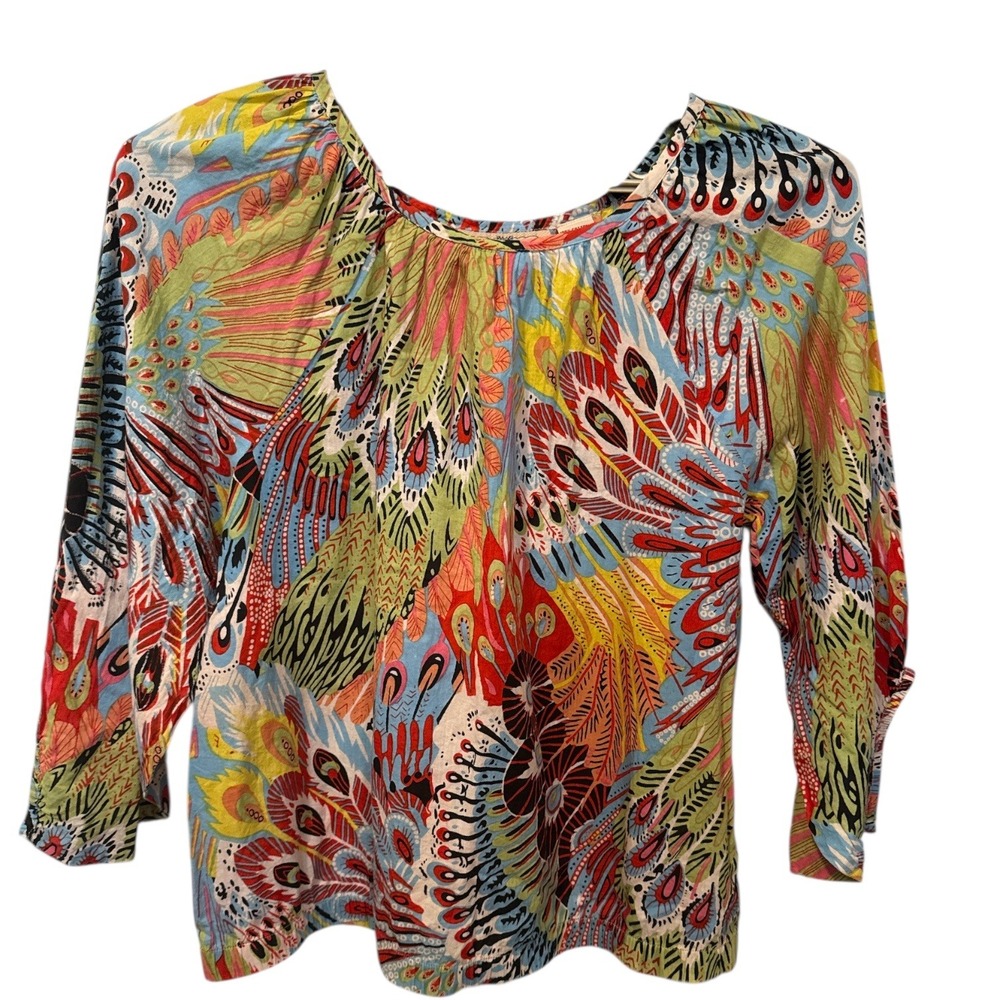 Life Style Womens‎ Size S Blouse Colorful Print Balloon Sleeves Boho
